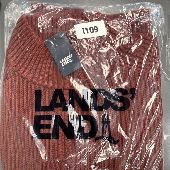 NEW Lands’ End Men’s L Ribbed Knit Sweater Mock neck Red Rust 100% Cotton - Picture 10 of 10